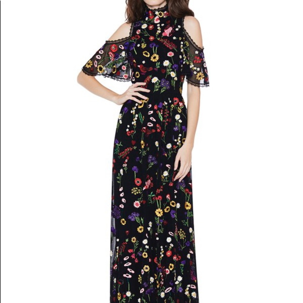 Alice + Olivia Embroidered Cold Shoulder Gown